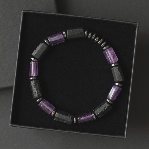 Bransoletka męska ametyst turmalin dla chłopaka na prezent
