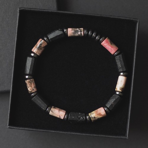 Bransoletka męska z kamieni turmalin czarny rodonit