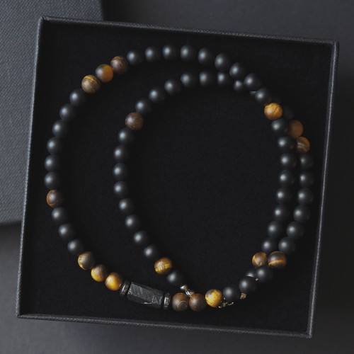 Naszyjnik męski onyks turmalin tygrysie oko krótki czarny