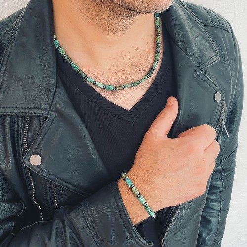 Naszyjnik męski turkus afrykański hematyt