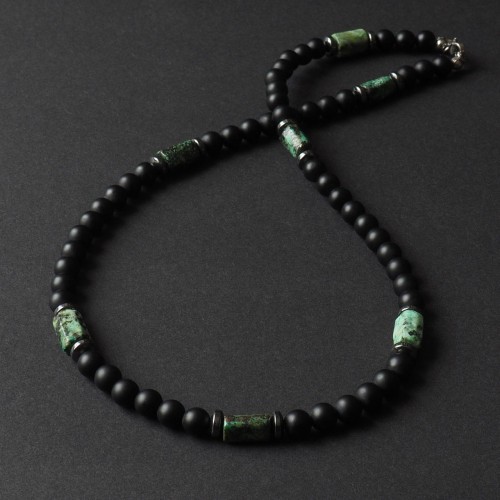 Naszyjnik męski onyks turkus krótki czarny