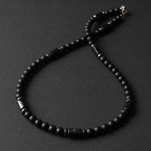 Naszyjnik męski onyks turmalin krótki czarny