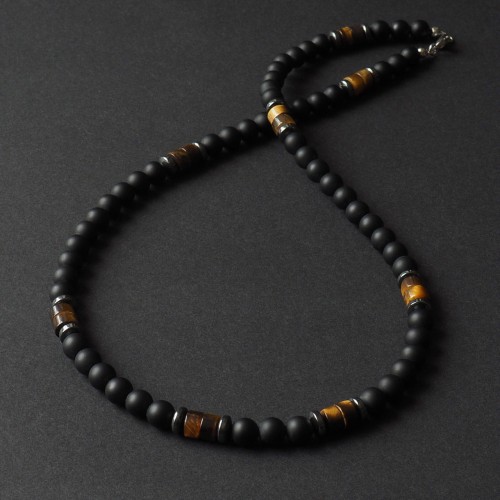 Naszyjnik męski onyks tygrysie oko krótki czarny