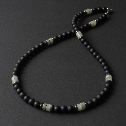 Naszyjnik męski onyks labradoryt krótki czarny