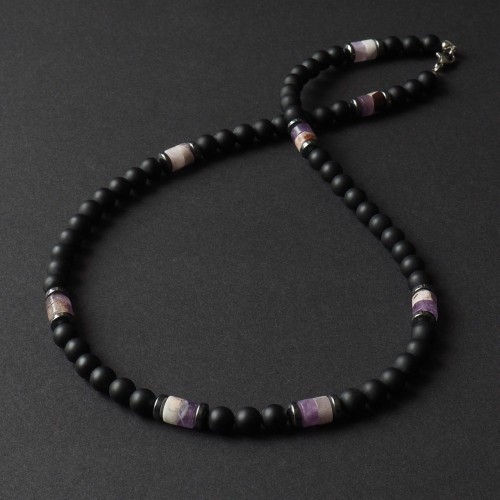 Naszyjnik męski onyks ametyst krótki czarny