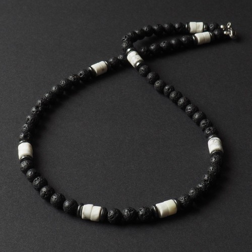 Naszyjnik męski lawa howlit krótki czarny