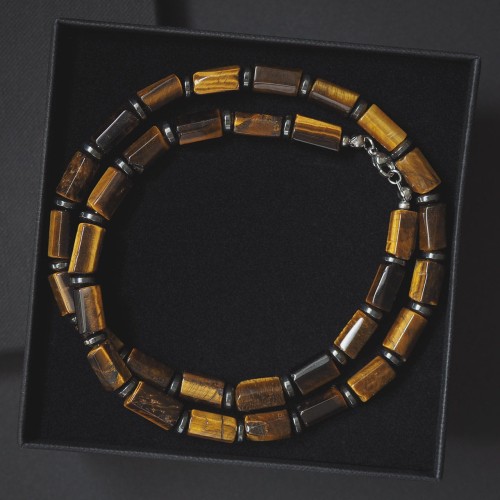 Naszyjnik męski tygrysie oko brązowe