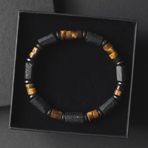 Bransoletka męska z kamieni turmalin czarny tygrysie oko