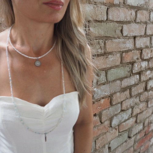 Naszyjnik damski choker delikatny kamień księżycowy zawieszka stal