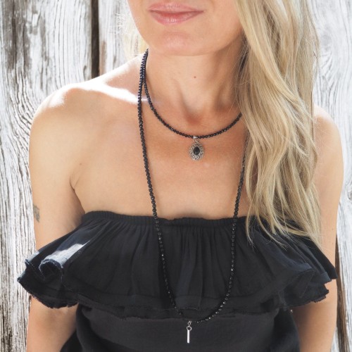 Naszyjnik damski choker drobny turmalin czarny zawieszka