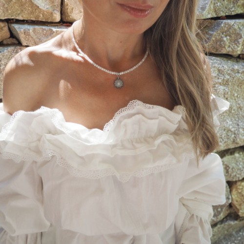Naszyjnik damski choker delikatny kamień księżycowy zawieszka stal