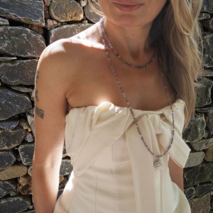 Naszyjnik damski choker delikatny ametyst stal am13