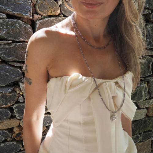 Naszyjnik damski choker delikatny ametyst stal
