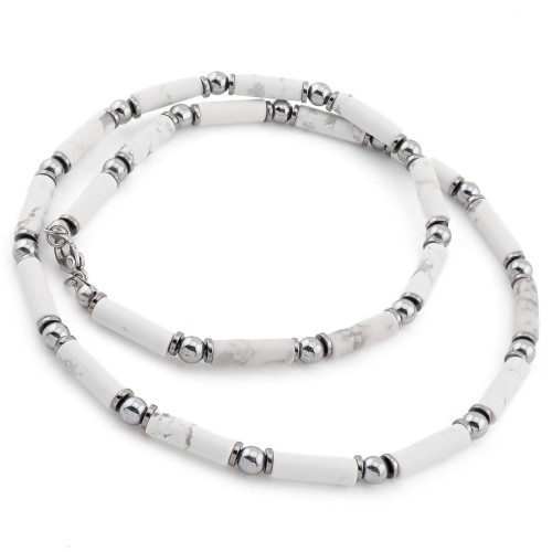 Naszyjnik męski koraliki howlit hematyt na prezent