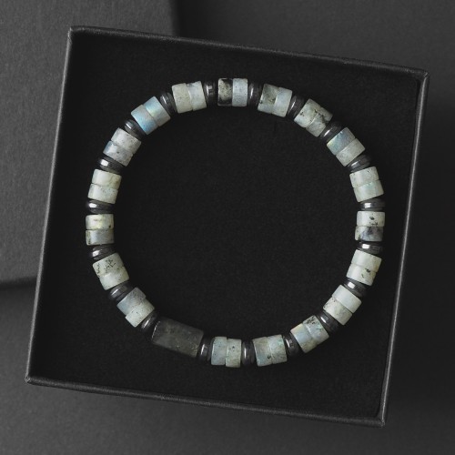 Bransoletka męska z kamieni labradoryt hematyt