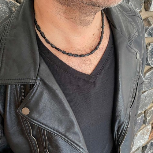 Naszyjnik męski turmalin onyks czarny na urodzinowy prezent