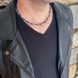 Naszyjnik męski lapis lazuli krótki  ll01
