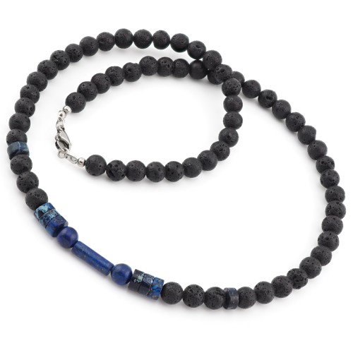 Naszyjnik męski lawa wulkaniczna lapis lazuli jaspis czarny