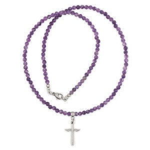 Naszyjnik damski choker delikatny ametyst krzyżyk stal am13z