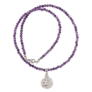 Naszyjnik damski choker delikatny ametyst stal zawieszka am13l