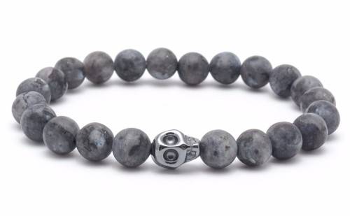 Bransoletka męska z kamieni larvikit hematyt szara czaszka