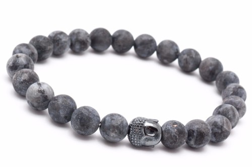 Bransoletka męska z kamieni larvikit hematyt budda szaro grafitowa