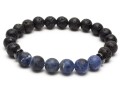 Bransoletka męska z kamieni lawa sodalit czarna