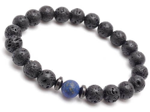 Bransoletka męska z kamieni lawa lapis czarna na prezent dla męża chłopaka