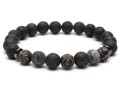 Bransoletka męska z kamieni lawa agat larvikit czarna