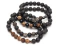 Bransoletka męska z kamieni lawa agat larvikit czarna