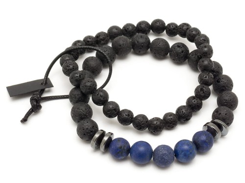 Zestaw bransoletek męskich lawa lapis lazuli