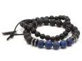 Zestaw bransoletek męskich lawa lapis lazuli