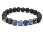 Bransoletka męska z kamieni lawa sodalit czarna ls912a