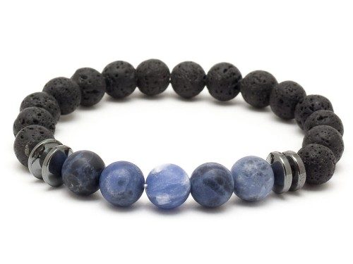 Bransoletka męska z kamieni lawa sodalit czarna