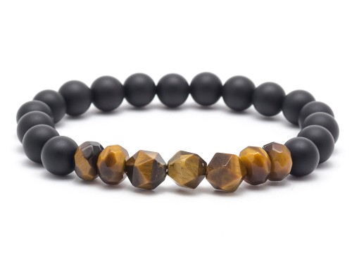 Bransoletka męska z kamieni onyks tygrysie oko czarna