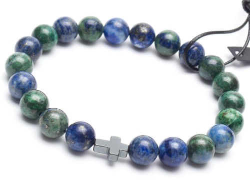 Bransoletka męska z kamieni chryzokola hematyt niebieska