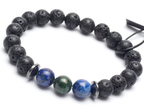 Bransoletka męska z kamieni lawa lapis lazuli chryzokola