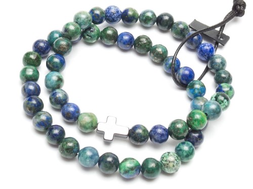 Zestaw bransoletek męskich chryzokola niebiesko zielona na prezent dla męża brata chłopaka