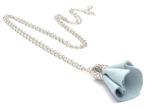 Naszyjnik damski długi boho skóra recykling niebieski