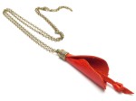 Naszyjnik damski długi boho skóra recykling czerwony 01bm