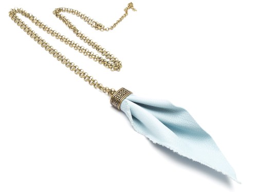 Naszyjnik damski długi boho skóra recykling niebieski