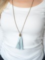 Naszyjnik damski długi boho skóra recykling niebieski