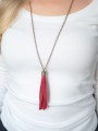 Naszyjnik damski długi boho skóra recykling czerwony