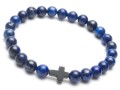 Bransoletka męska z kamieni lapis lazuli niebieska hematyt krzyż