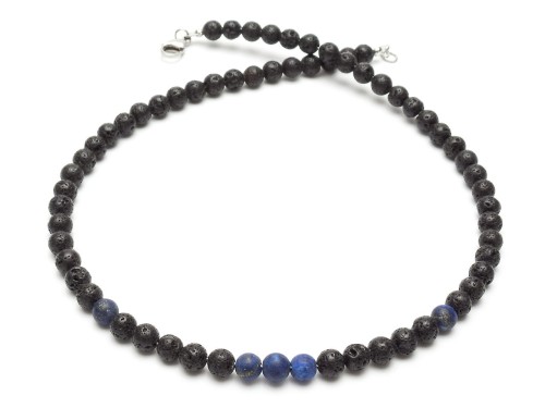 Naszyjnik męski z koralików kamieni lawy lapis lazuli krótki czarny
