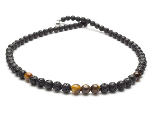 Naszyjnik męski lawa tygrysie oko krótki czarny