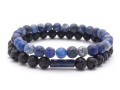 Zestaw męskich bransoletek z koralików kamieni lawy i lapis lazuli na prezent