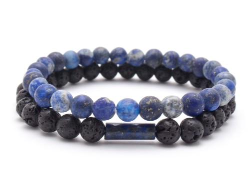 Zestaw męskich bransoletek z koralików kamieni lawy i lapis lazuli na prezent