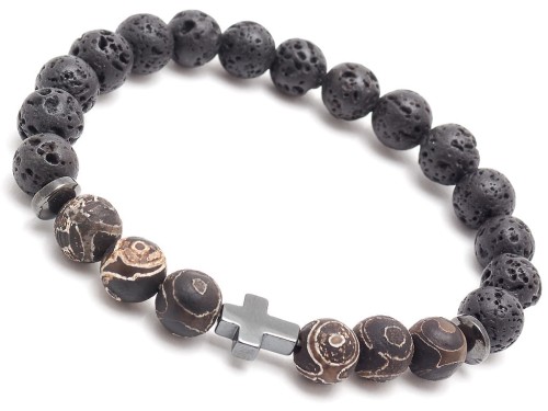 Bransoletka męska z kamieni lawa agat hematyt czarna