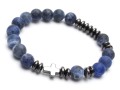 Bransoletka męska różaniec z kamieni sodalitu z krzyżykiem